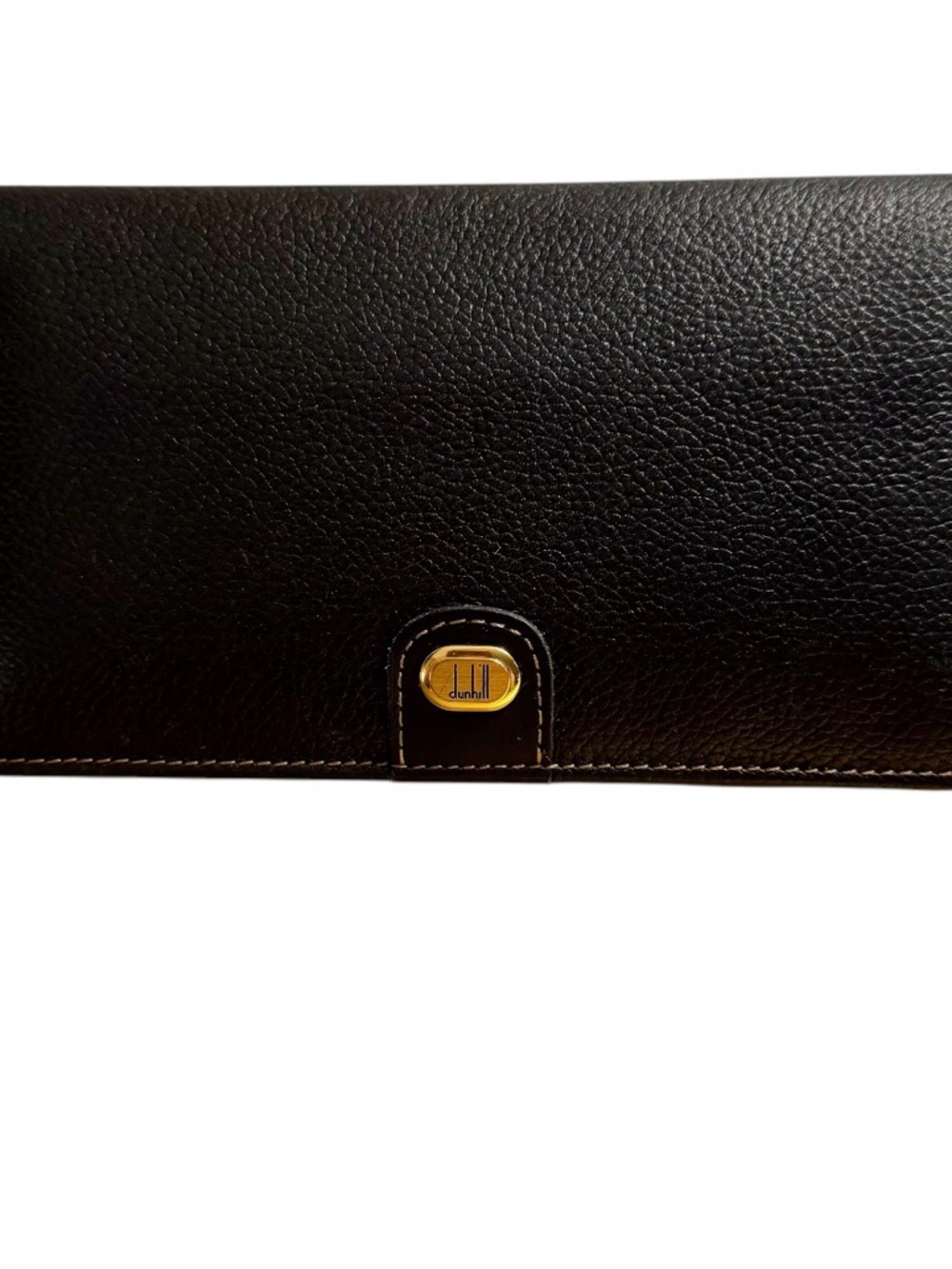 Dunhill Black Pebbled Leather Long Bifold Wallet with Gold Accent
